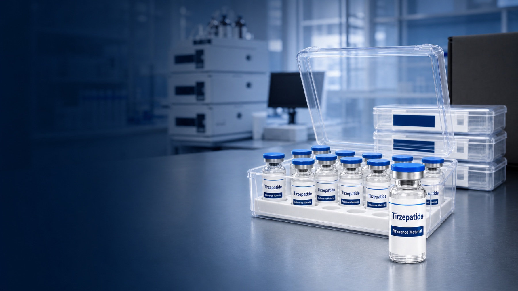 Tirzepatide research material vial kit in a laboratory