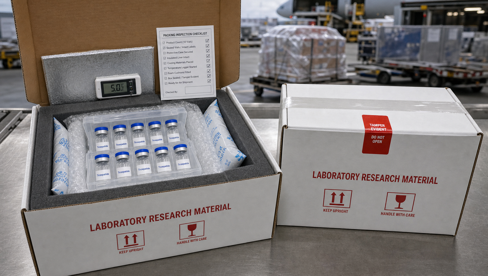 Illustrative research-material packaging and dispatch workflow